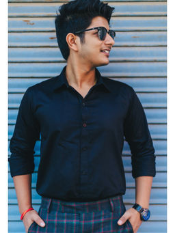 JAVINISHKA - The Bold Black Slim Fit Giza Cotton Shirt