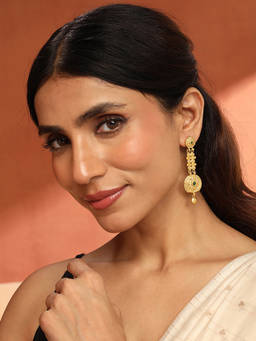 Fabindia - Metal Dangler Drop Green Earrings