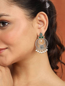 Fabindia - Metal Chand Bali Green Earrings