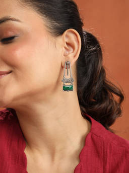 Fabindia - Metal Dangler Drop Green Earrings