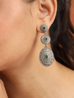 Fabindia - Metal Dangler Drop Green Earrings