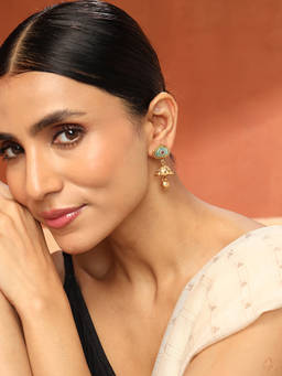 Fabindia - Metal Jhumka Green Earrings