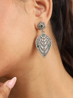 Fabindia - Metal Dangler Drop Green Earrings