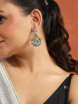 Fabindia - Metal Dangler Drop Green Earrings