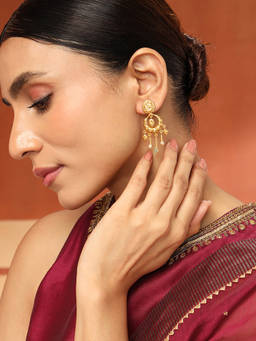Fabindia - Silver Dangler Drop Green Earrings