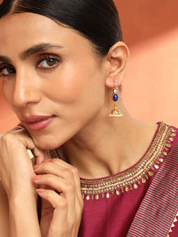 Fabindia - Silver Jhumka Blue Earrings