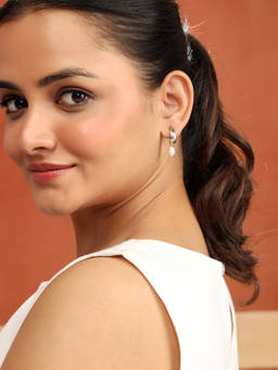 Fabindia - Silver Drop Off White Earrings