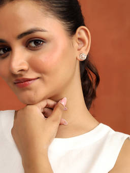 Fabindia - Silver Stud White Earrings