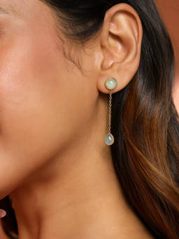 Fabindia - Silver Dangler Drop Green Earrings