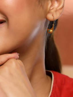 Fabindia - Silver Hoops Green Earrings