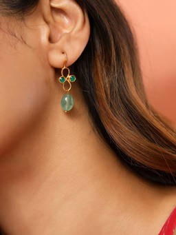 Fabindia - Silver Dangler Drop Green Earrings