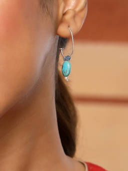 Fabindia - Silver Hoops Blue Earrings