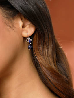 Fabindia - Silver Drop Navy Blue Earrings