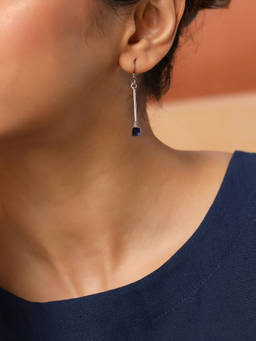 Fabindia - Silver Dangler Navy Blue Earrings