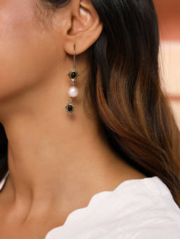 Fabindia - Silver Dangler Black Earrings