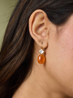 Fabindia - Silver Drop Orange Earrings