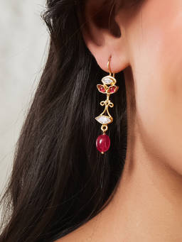 Fabindia - Silver Dangler Pink Earrings