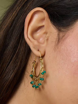 Fabindia - Silver Hoops Green Earrings