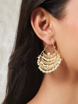 Fabindia - Silver Hoops White Earrings