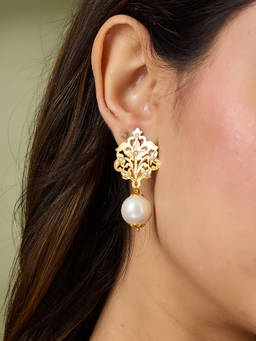 Fabindia - Silver Dangler White Earrings