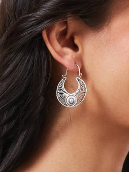 Fabindia - Silver Hoops Pink Earrings