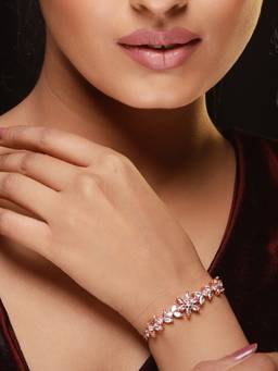 Jazz and Sizzle - Rose Gold-Plated American Diamond White Adjustable Bracelet For Women And Girls