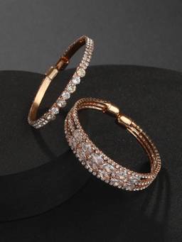 Jazz and Sizzle - White Rose Gold-Plated Cuff Adjustable Bracelets For Women (Set Of 2)