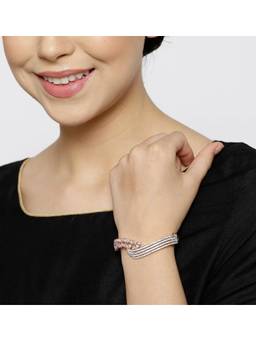 Jazz and Sizzle - Rose Gold-Plated Cz Stone White Adjustable Bracelet For Women