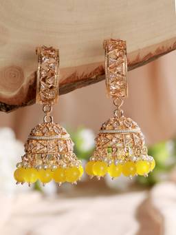 Jazz and Sizzle - Rose Gold-Plated American Diamond Jhumka Earrings For Women