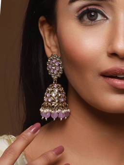 Jazz and Sizzle - Gold Plated Jhumka Pink Earrings For Women