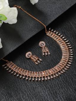 Jazz and Sizzle - Rose Gold-Plated American Diamond White Jewellery Set For Women