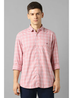 Louis Philippe - Men Pink Slim Fit Checks Full Sleeves Casual Shirt