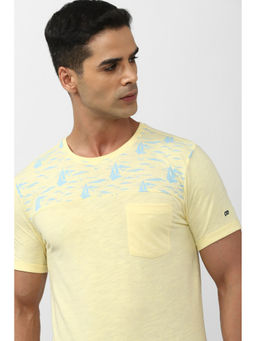 Peter England - Men Yellow Printed Crew Neck Round Neck T-Shirt