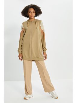 Trendyol - Womens Khaki & Multi-color Colorblock Zipper Sweatshirt