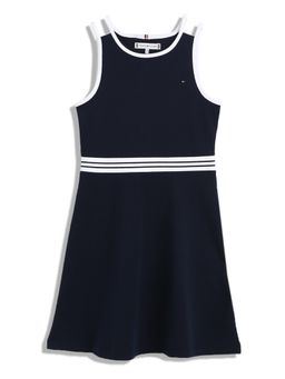 Tommy Hilfiger - Girls Navy Blue Solid Knee Length Dress