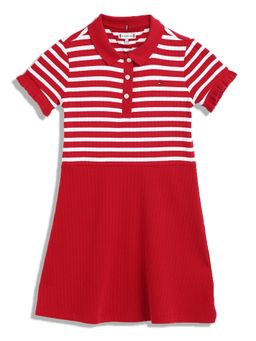 Tommy Hilfiger - Girls Red Stripes Knee Length Dress