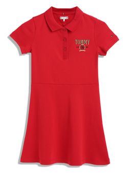 Tommy Hilfiger - Girls Red Solid Knee Length Dress