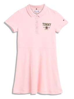 Tommy Hilfiger - Girls Pink Solid Knee Length Dress
