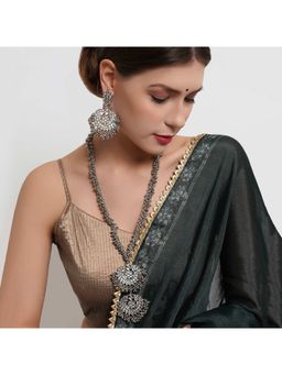 Karatcart - Oxidised Silver Kundan and Silver Balls Studded Rani Haar Necklace Set (Set of 2)