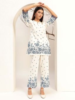 Bani Women - Blue Floral Printed Round Neck Casual Co-Ord (Set of 2)