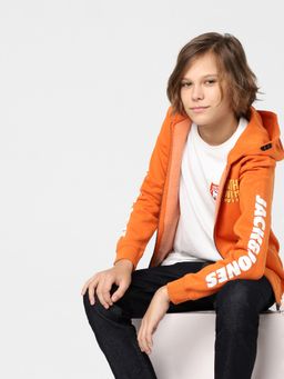 Jack & Jones Junior - Boys Orange Hooded Zip Up Sweatshirt
