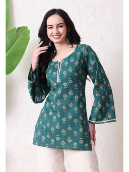 Meera Fab - Floral Print Flared Sleeve Cotton Kurti