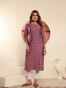 Odette - Wine Cotton Blend Floral Printed Kurta For Women