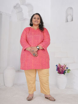 Odette - Dark Pink Cotton Blend Stripes Kurta For Women