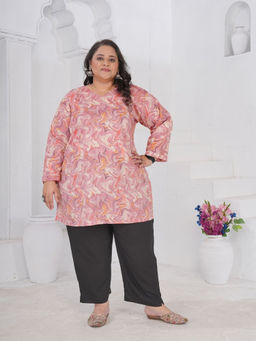 Odette - Dusty Pink Cotton Blend Printed Kurta For Women