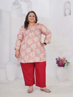 Odette - Pastel Pink Cotton Blend Floral Printed Kurta For Women