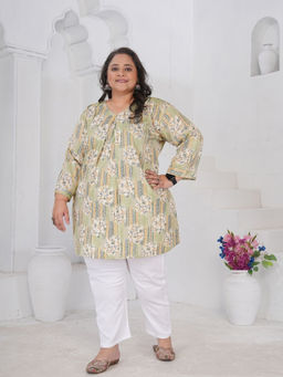 Odette - Green Cotton Blend Floral Printed Kurta For Women