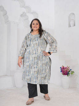 Odette - Steel Blue Cotton Blend Floral Printed Kurta For Women