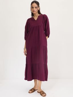 Femmella - Purple Cotton Tiered Midi Dress