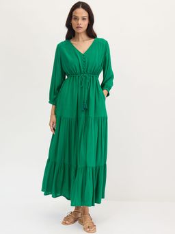 Femmella - Bright Green Crinkled Tiered Midi Dress